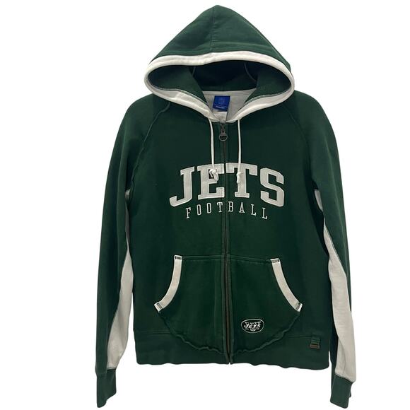 Vintage NFL Reebok New York Jets Full Zip Sewn Letters Hoodie Jacket ~ Men's LG - Picture 1 of 6